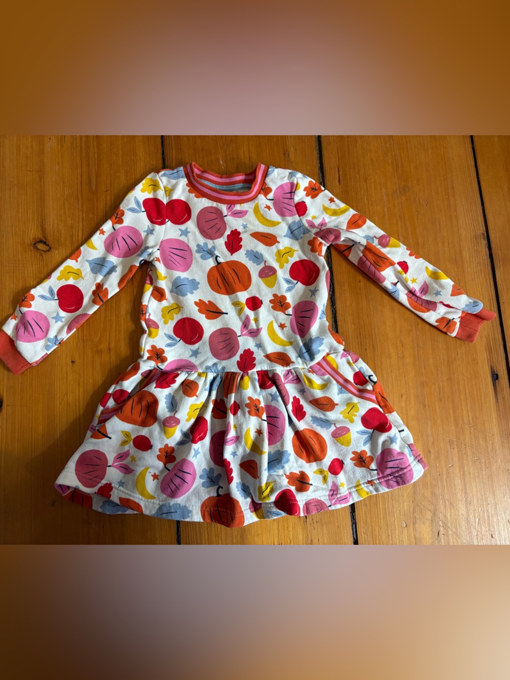 Mini Boden Sweatshirt Dress Multi Harvest Fall Autumn Pumpkin Print, Size 6-7Y